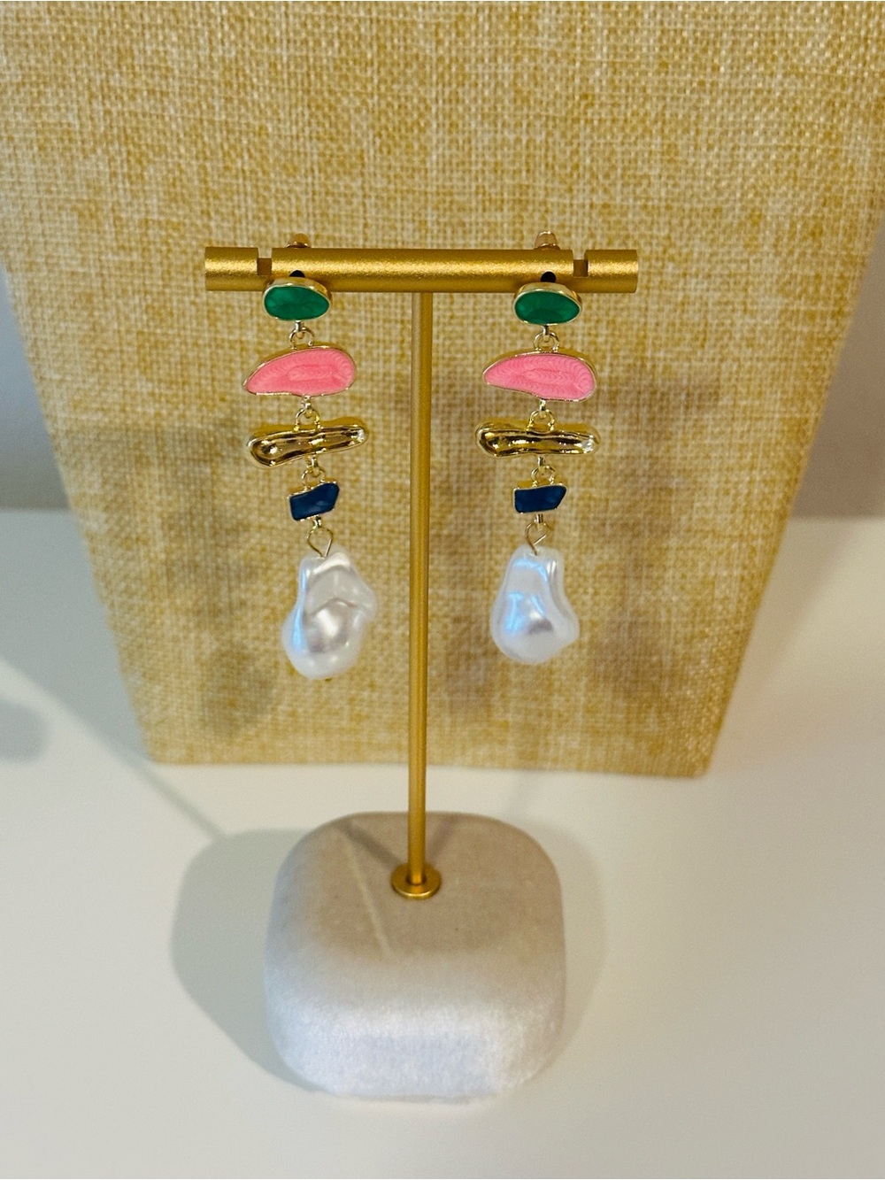 Fashion Jewelry Green Pink Blue Baroque Pearl Drop Earrings